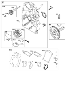 Crankcase Cover/Sump Group Diagram and Parts List for 61E377-0140-J1 400000 - 699999 Briggs and Stratton Engine